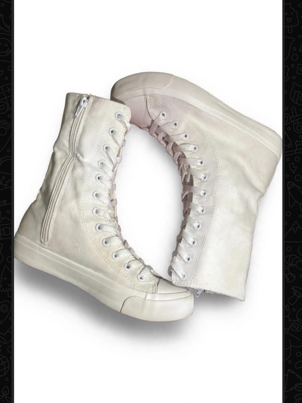 High-Top Canvas Lace-Up Sneakers with Side Zip in Cream